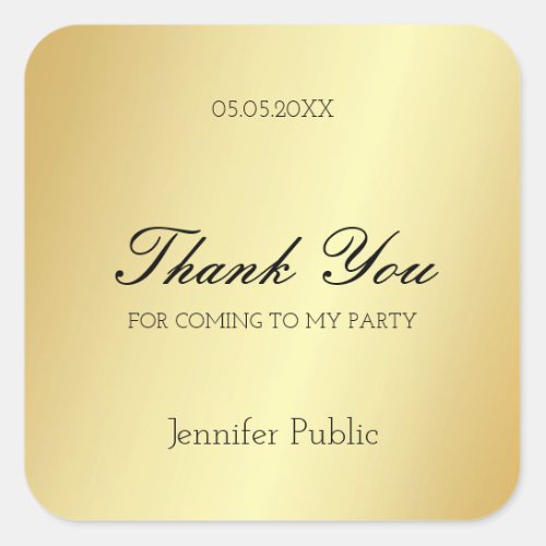 Gold Template Thank You Hand Script Text Glamorous Square Sticker