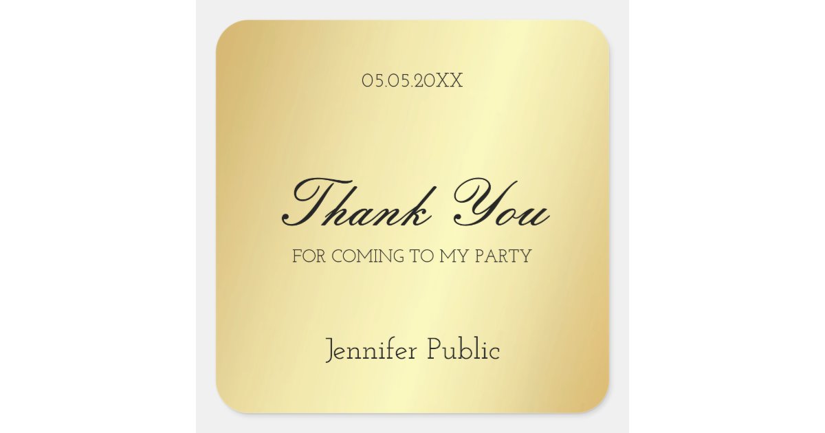 Gold Template Thank You Hand Script Text Glamorous Square Sticker | Zazzle