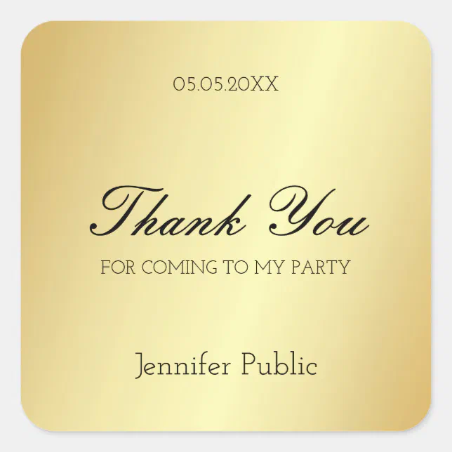 Gold Template Thank You Hand Script Text Glamorous Square Sticker | Zazzle