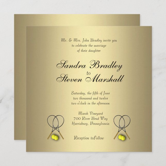 Gold Tennis Wedding Invitations (Front/Back)