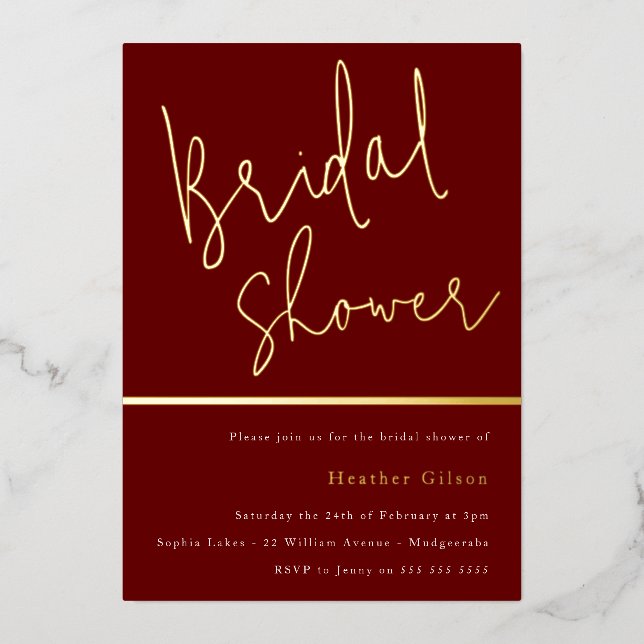 Gold Terracotta Boho Rust Bridal Shower Golden Foil Invitation (Front)