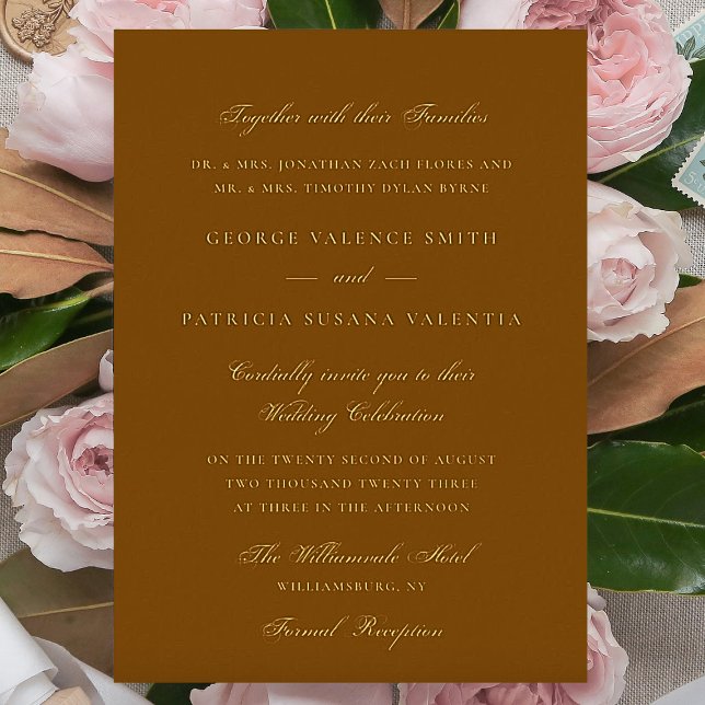Gold Terracotta Formal Calligraphy Elegant Wedding Foil Invitation (Creator Uploaded)