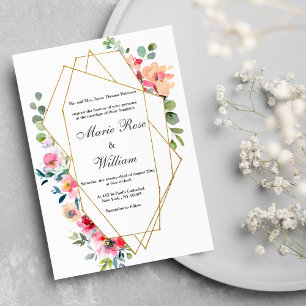 Gold terrarium white pink mint floral Wedding Invitation