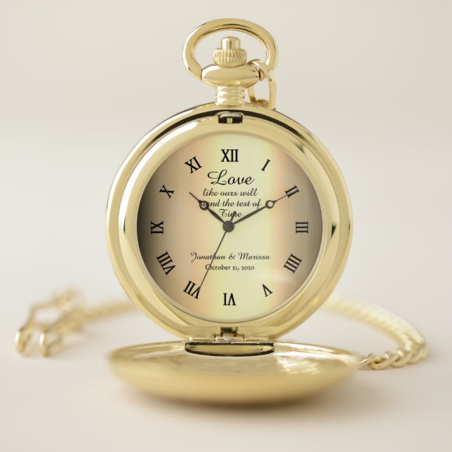 Gold Test Of Time Bride & Groom Wedding Pocket Watch (Inside)