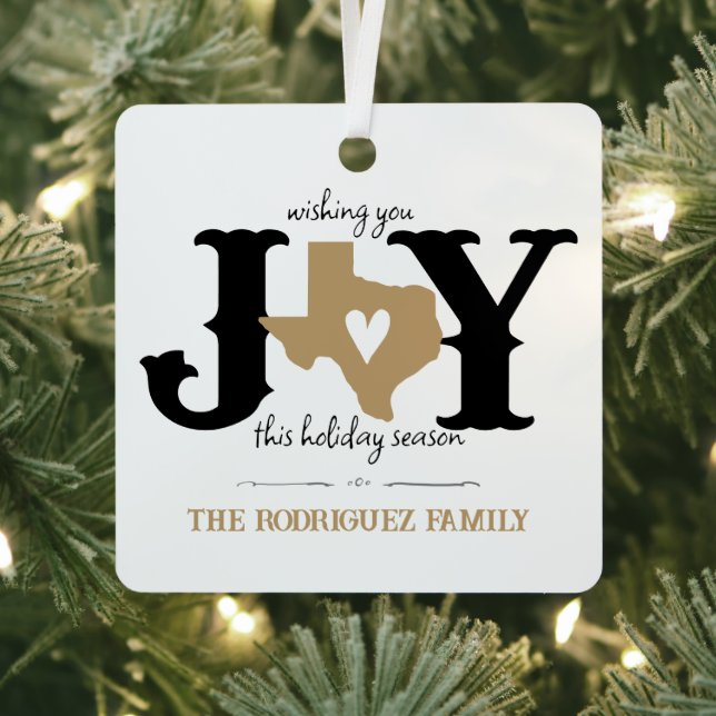 Gold Texas JOY Photo Holiday Metal Ornament (Insitu)