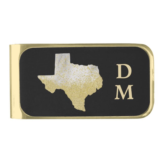 Gold Texas State Monogram Finish Money Clip (Front)