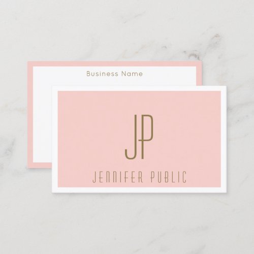 Gold Text Blush Pink Modern Template Monogrammed Business Card