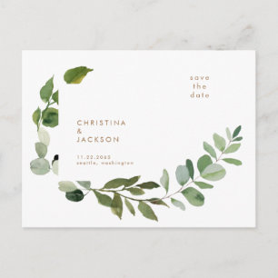 Gold Text Eucalyptus Wedding Save the Date Postcard