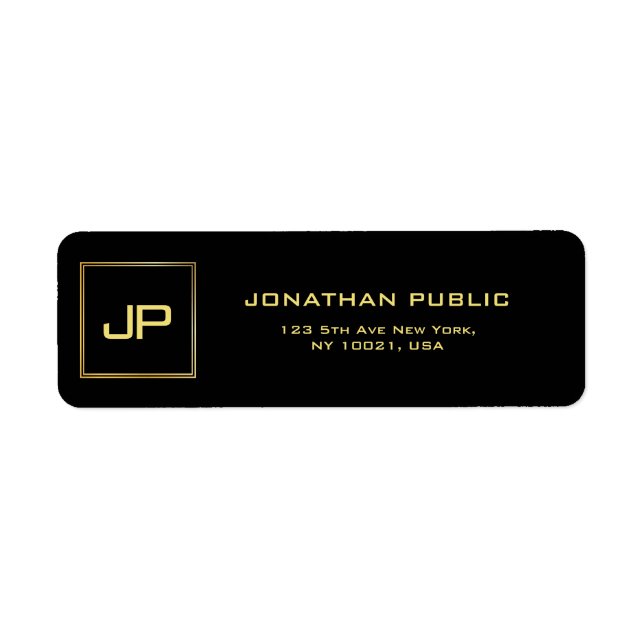 Gold Text Font Name Monogrammed Modern Elegant Label (Front)