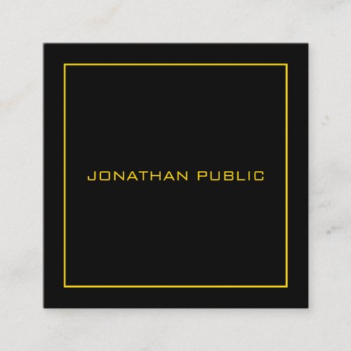 Gold Text Frame Elegant Black Background Template Square Business Card