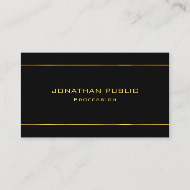 Gold Text Modern Elegant Black Professional Trendy Business Card (Front)