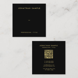 Gold Text Modern QR Code Elegant Black Template Square Business Card