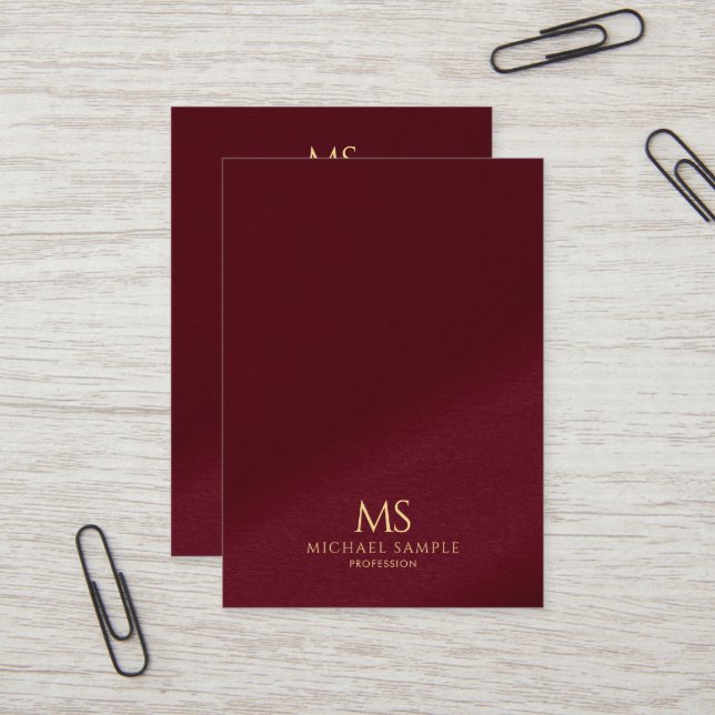 Gold Text Monogram Vertical Mighty Luxury Thick Business Card (Front/Back In Situ)