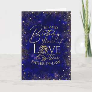 Gold Text Night Sky Belated Birthday Father-In-Law Card