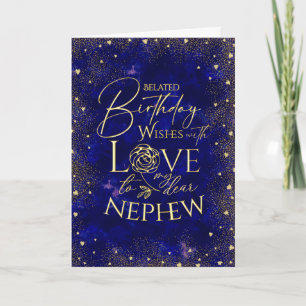 Gold Text Night Sky Belated Birthday Nephew Card