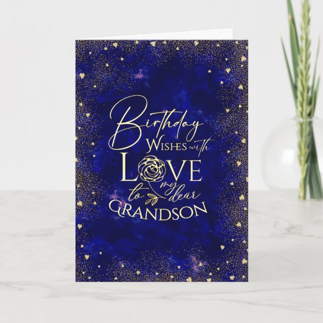 Gold Text Night Sky Birthday Grandson Photo Card (Front)