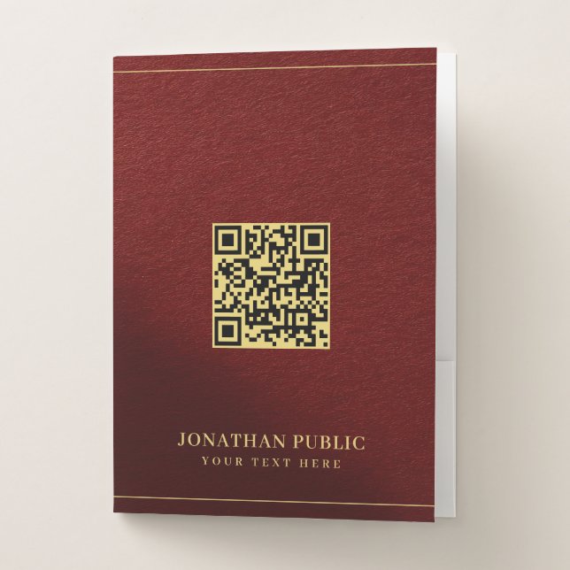 Gold Text QR Code Custom Elegant Template Pocket Folder (Front)