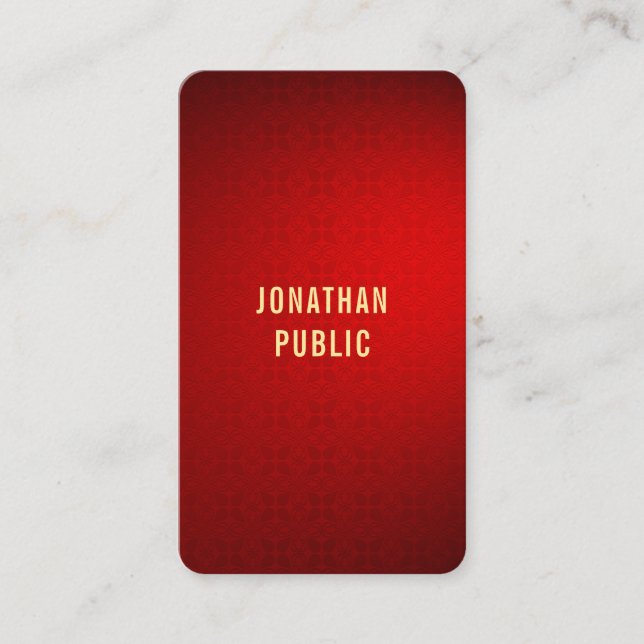Gold Text Template Professional Elegant Red Damask Business Card (Front)