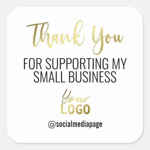 Gold Text Thank You Supporting Small Business Logo Square Sticker