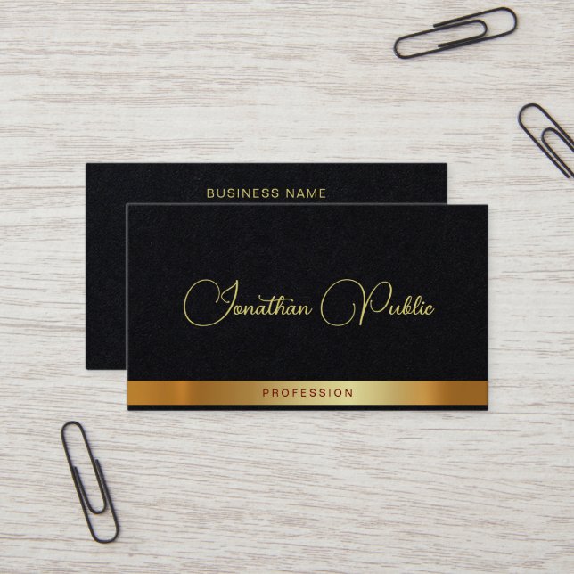 Gold Text Typography Name Luxury Premium Thick Business Card (Front/Back In Situ)