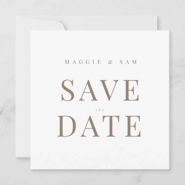 Gold Text White Contemporary Square Save the Date  (Front)