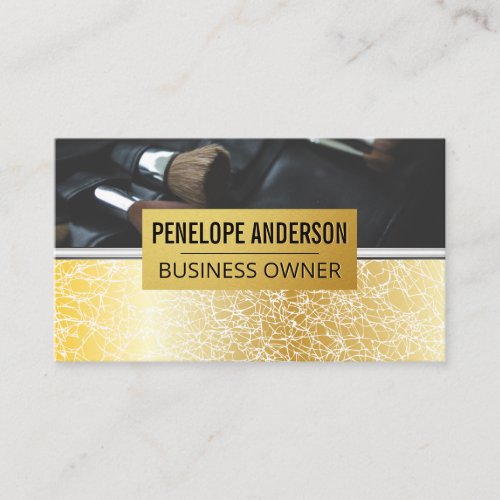 Gold Texture Background  Metallic Makeup Brushes Business Card