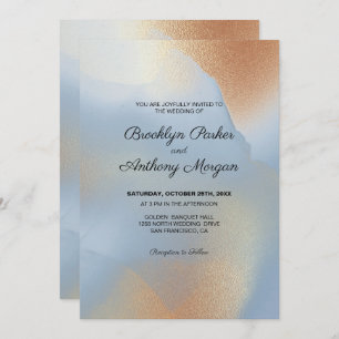 Gold Texture on Blue Wedding Invitation