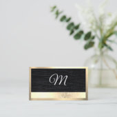 Gold Texture | Velvet Black with Monogram Business Business Card (Standing Front)