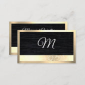 Gold Texture | Velvet Black with Monogram Business Business Card (Front/Back)