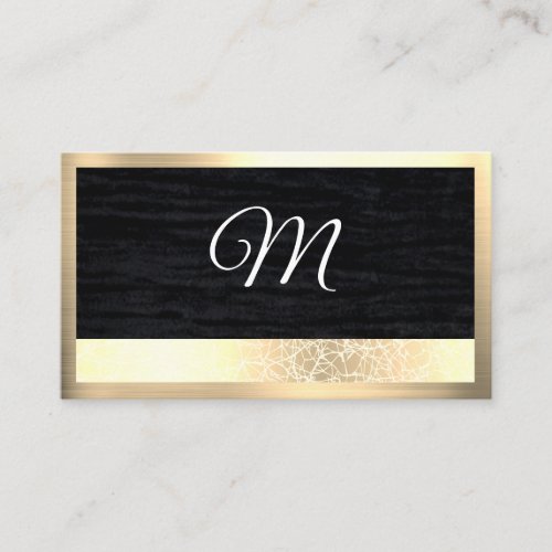 Gold Texture  Velvet Black with Monogram Business Business Card