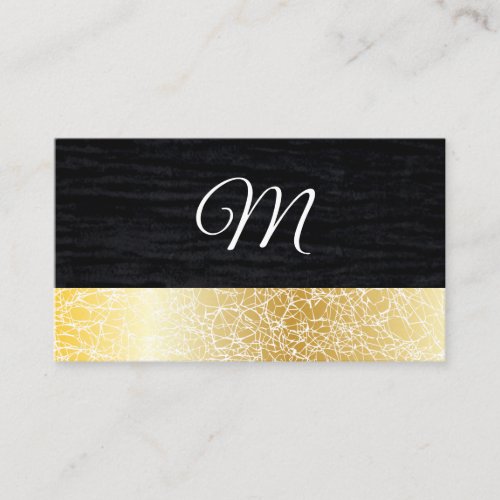 Gold Texture  Velvet Black with Monogram Business Card