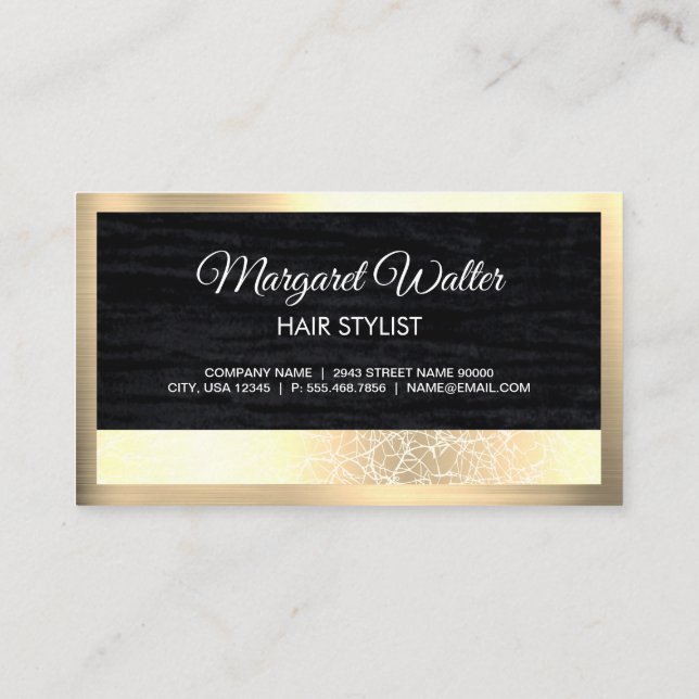 Gold Texture | Velvet Black with Monogram Business Card (Back)