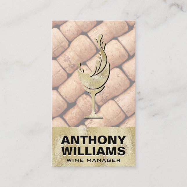 Gold Texture Wine Glass | Corks Business Card (Front)