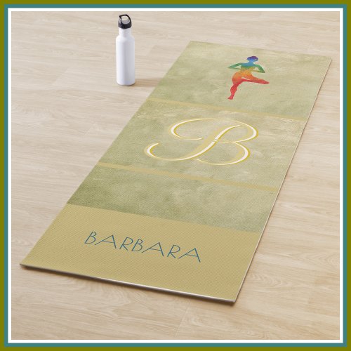 Gold Textured Custom Monogram Name Tree Pose  Yoga Mat