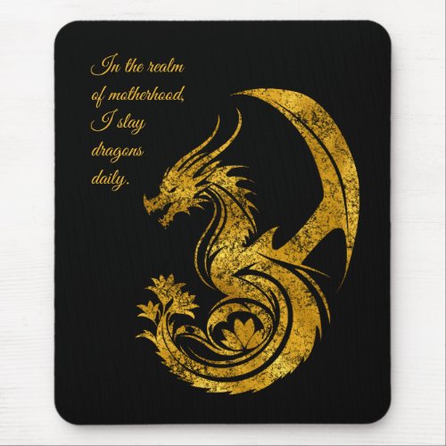 Gold textured dragon on black background mouse pad