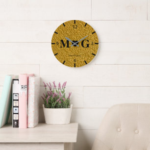 Gold Textured Monogram Wall Clock for Love
