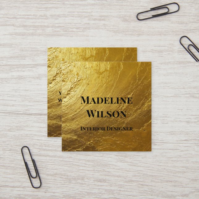 Gold Textured Square Business Card (Front/Back In Situ)