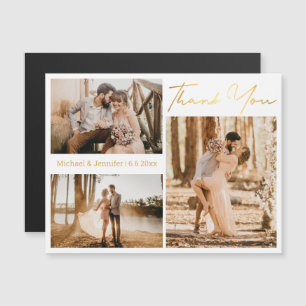gold thank you 3 photo collage wedding magnet