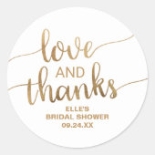 Gold Thank You Bridal Shower Classic Round Sticker (Front)
