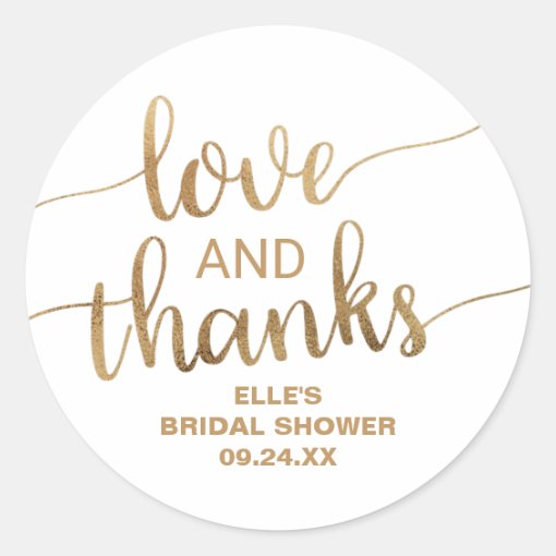 Gold Thank You Bridal Shower Classic Round Sticker Zazzle