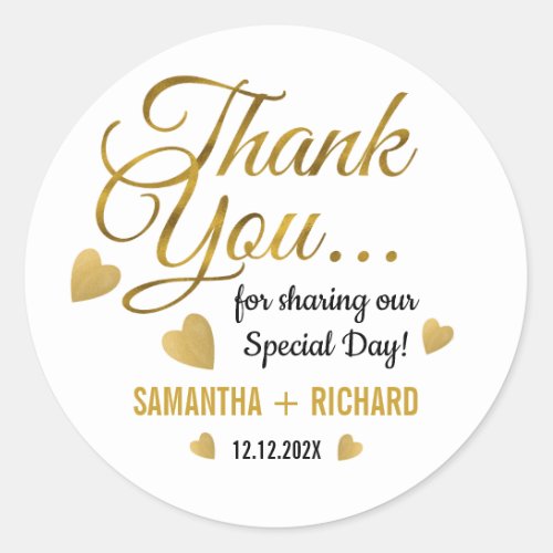 Gold Thank You Bride And Groom Wedding Favor   Classic Round Sticker