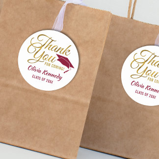 Gold Thank You Burgundy Graduation Party Favor  Classic Round Sticker