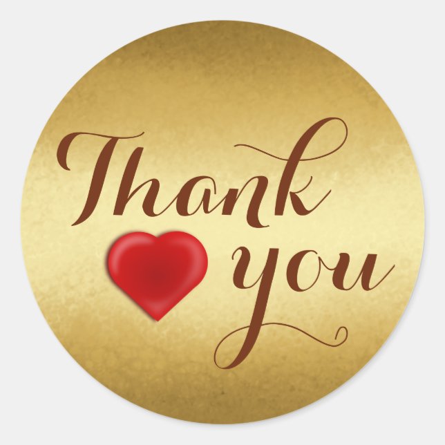 Gold, Thank You, Custom Classic Round Sticker (Front)