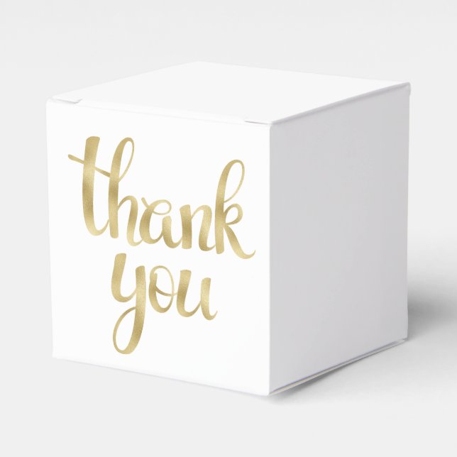 Gold thank you favor boxes, foil font boxes (Front Side)