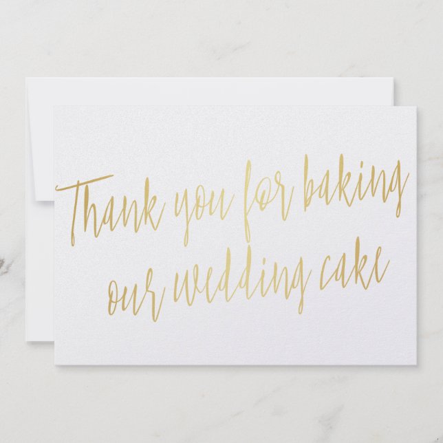 Gold "Thank you for baking our wedding cake" Thank You Card (Front)