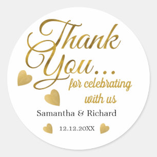 Gold Thank You For Celebrating With Us Wedding Classic Round Sticker