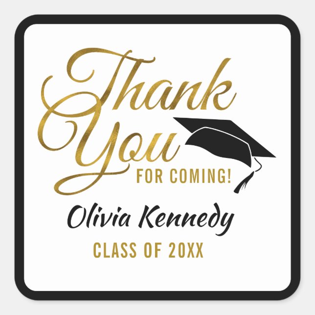 Gold Thank You For Coming Black Grad 2025 Party  Square Sticker (Front)