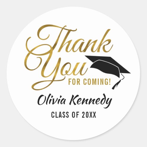 Gold Thank You For Coming Black Graduation Party   Classic Round Sticker