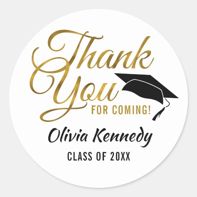 Gold Thank You For Coming Black Graduation Party   Classic Round Sticker (Front)