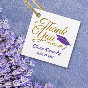 Gold Thank You For Coming Grad 2025 Purple Party   Favor Tags